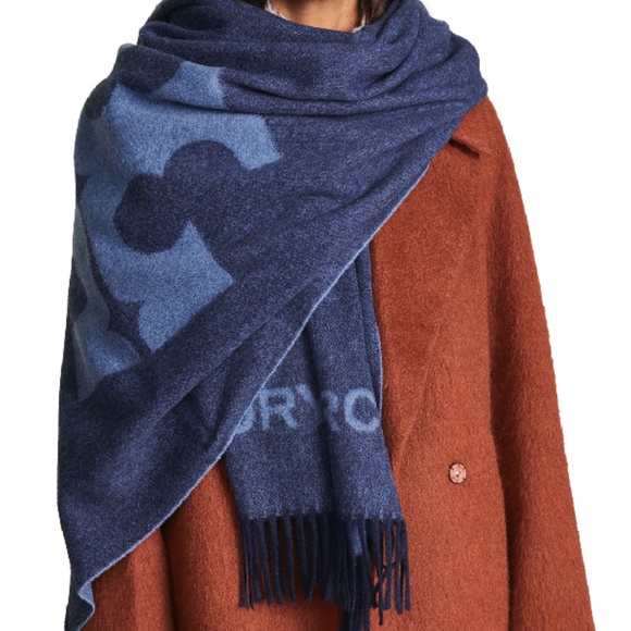 Tory Burch Accessories - Tory Burch♥️NEW♥️Oblong wool logo scarf Tory Navy